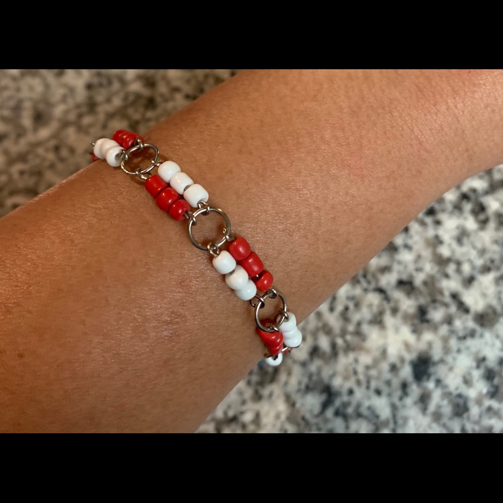 Red White Beaded Chain Link Bracelet